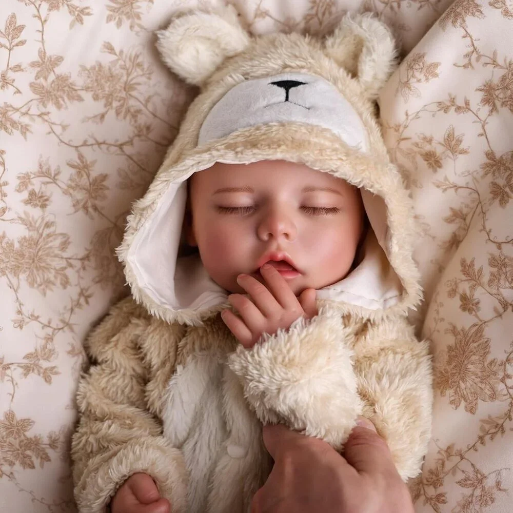 🆕17 Inch Realistic Full Body Soft Vinyl Silicone Girl Doll in Bear Outfit